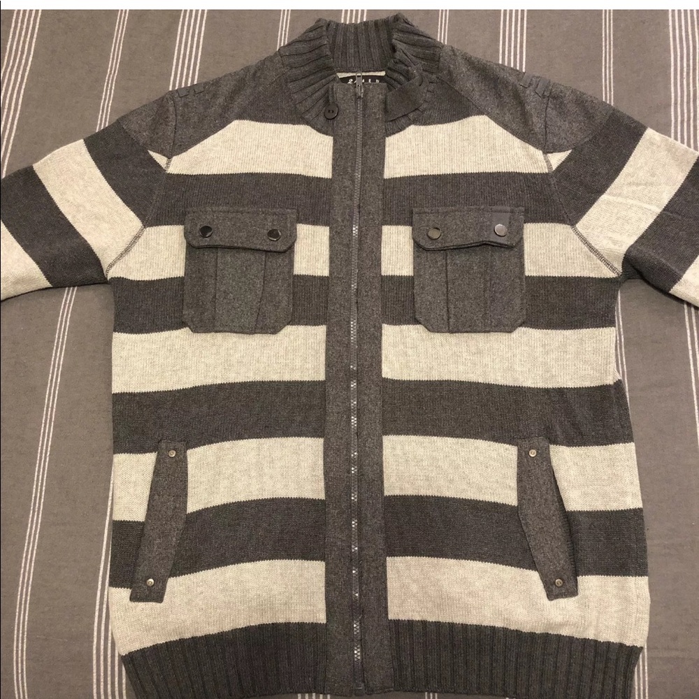 Forever 21 Mens Striped Zip Jacket Size L Grey